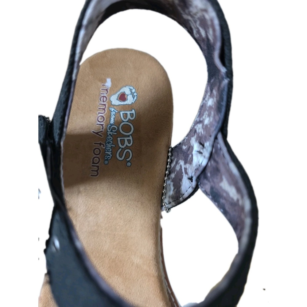 Skechers BOBS Desert Kiss Black Strappy Memory Fm Wedge Sandals Wms Size 11 NWT - Picture 3 of 16